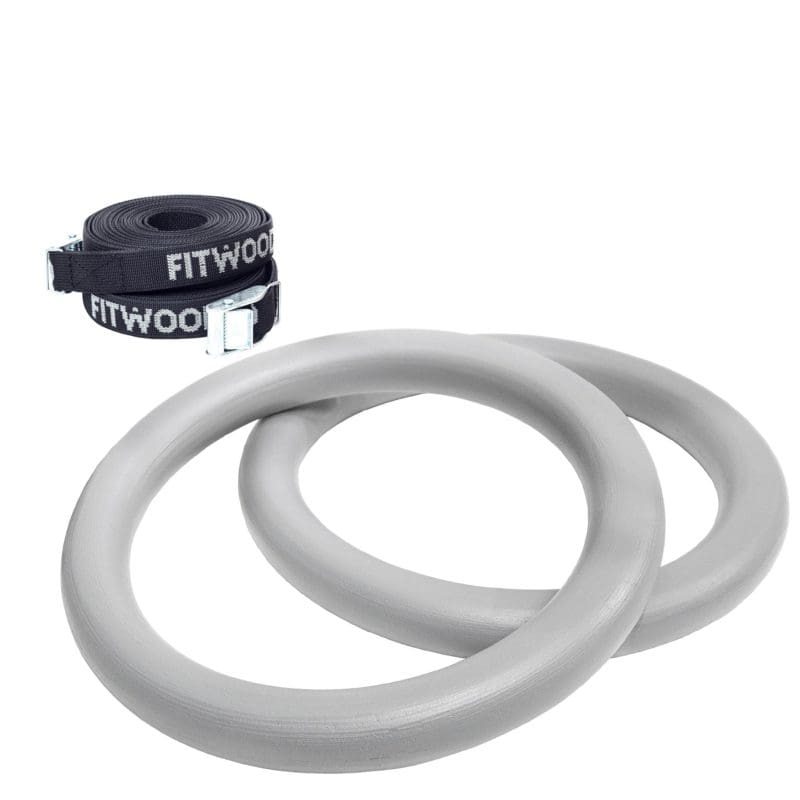 Fitwood ADULT GYM RINGS Hölzerne Gymnastikringe Glasiertes Weiß Weiße Seile 